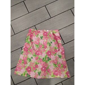 Ninety Floral Print A Line Skirt Pink Green Women's Size 10
